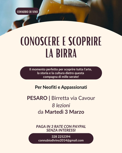 Conoscere e scoprire la Birra - Marzo/Aprile